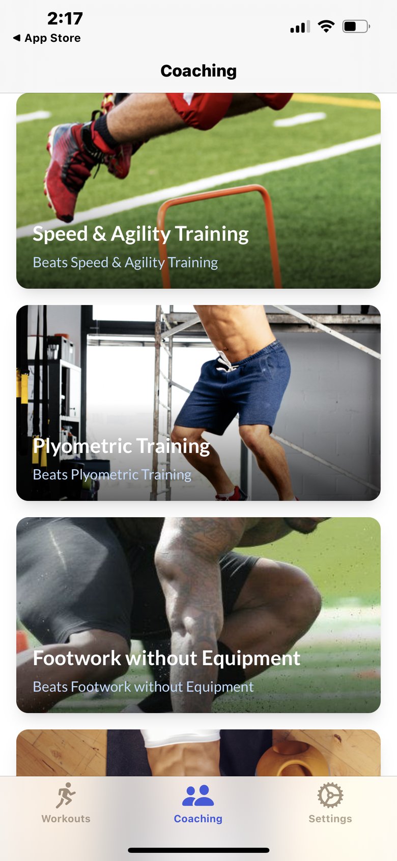 Athlete Trainings & workouts app screen