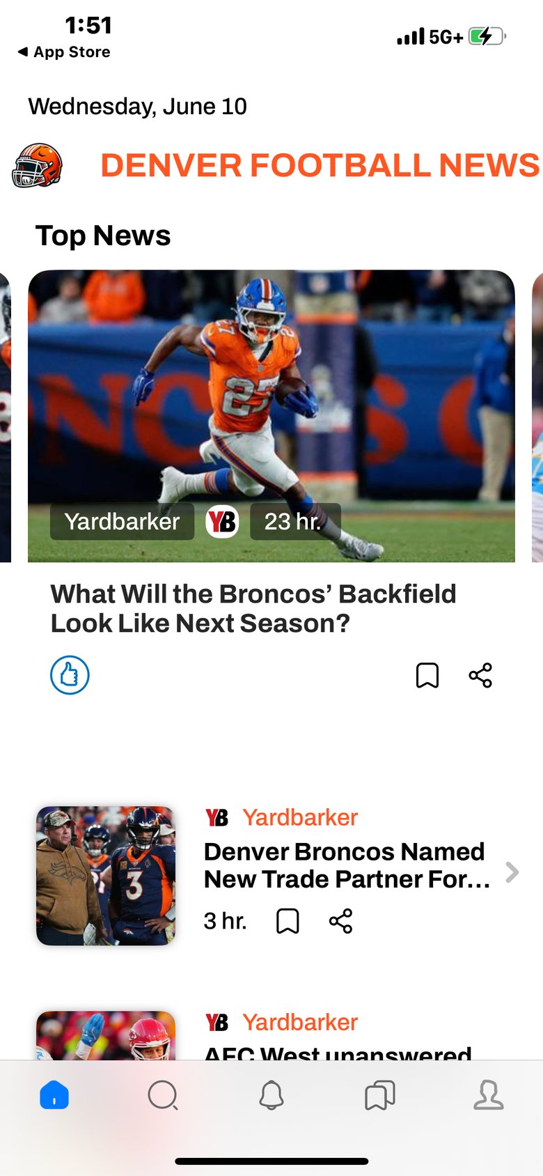 Denver Football News & Scores app screen