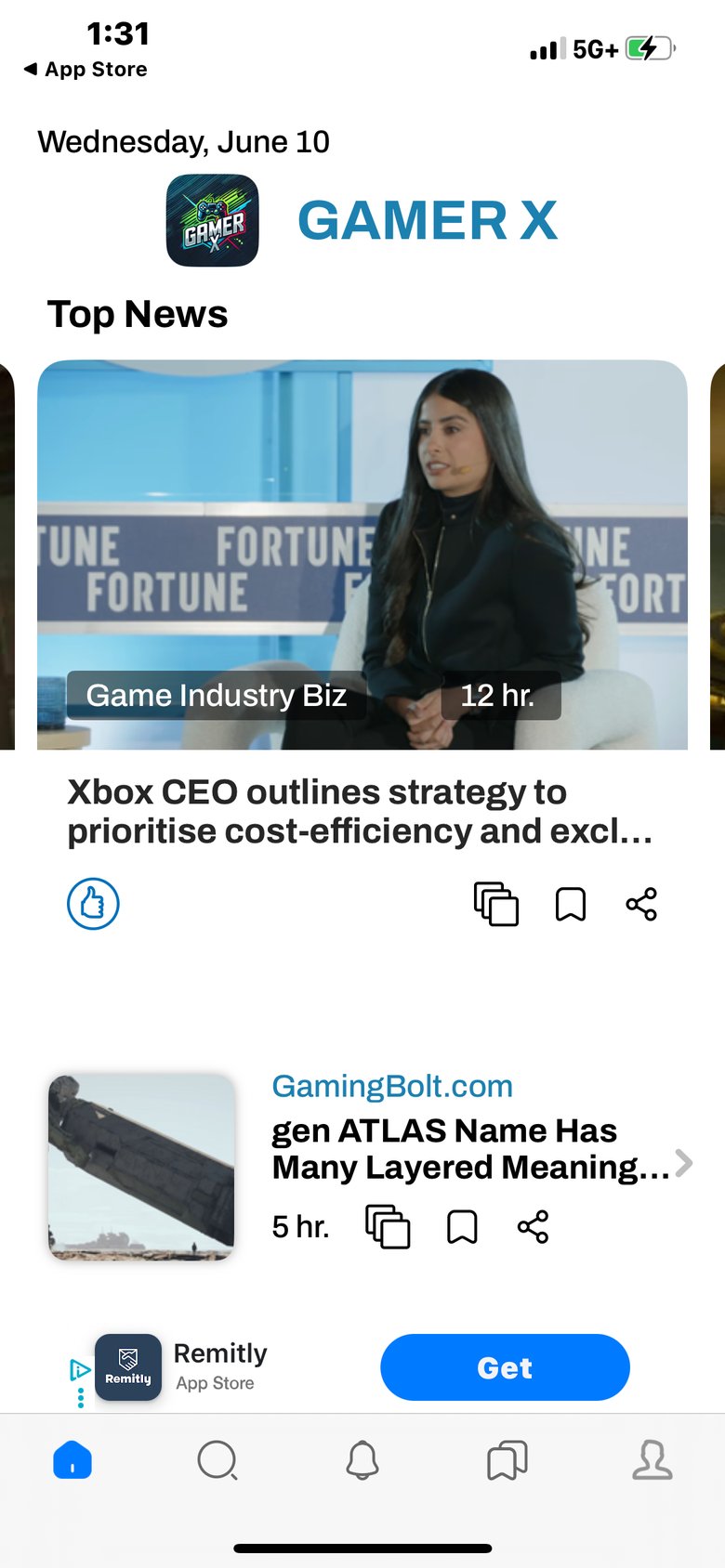 Gamer X app screen