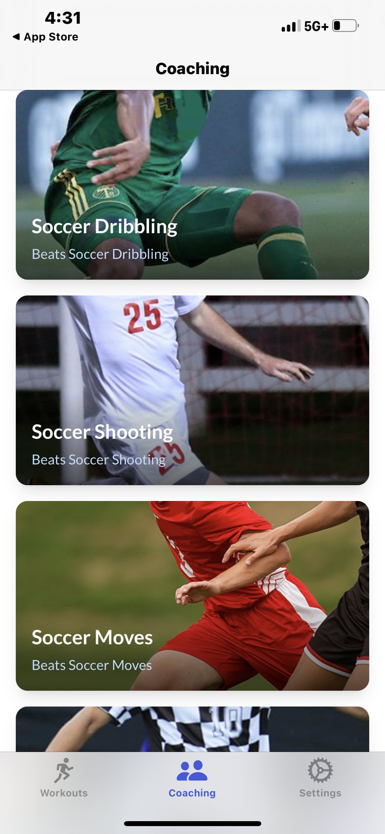 Soccer Trainings & workouts app screen