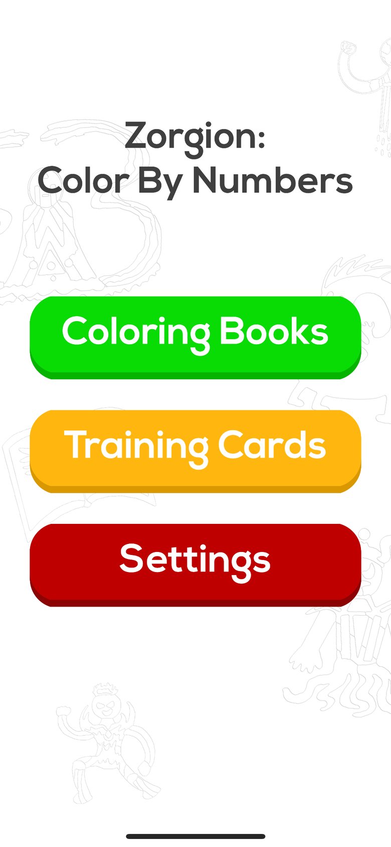 Zorgion Color by Numbers app screen